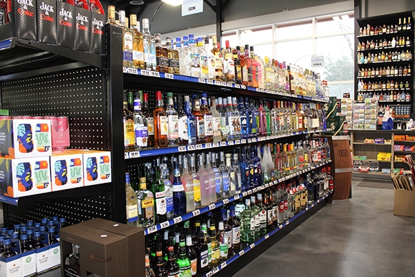 Liquor Store Setup- A retail display of Lozier Gondolas, designed and installed by DisplayMax team