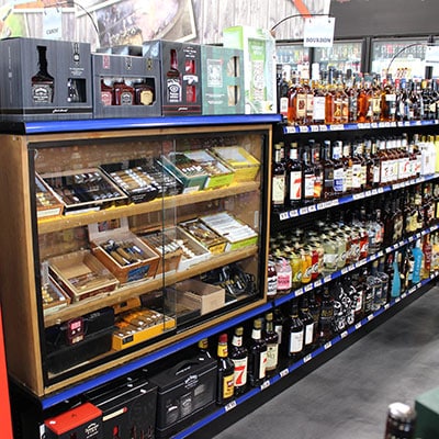 Liquor Store Setup- A retail display of Lozier Gondolas, designed and installed by DisplayMax team