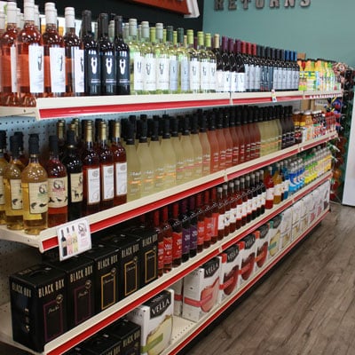 Liquor Store Setup- A retail display of Lozier Gondolas, designed and installed by DisplayMax team