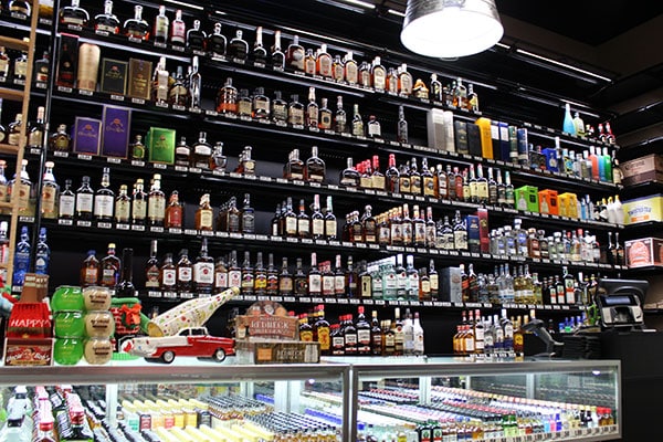 Liquor Store Setup- A retail display of Lozier Gondolas, designed and installed by DisplayMax team