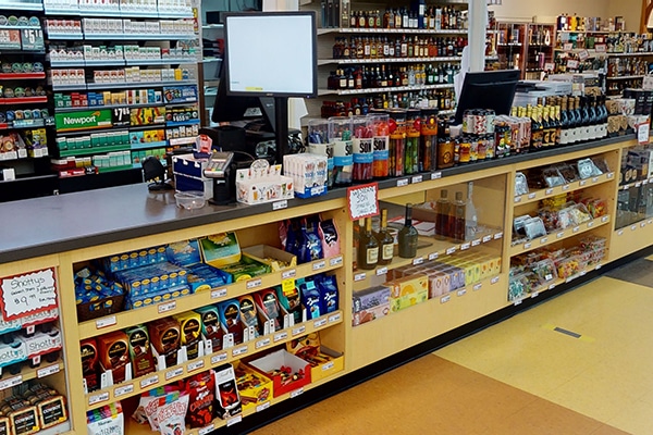 Liquor Store Setup- A retail display of Lozier Gondolas, designed and installed by DisplayMax team