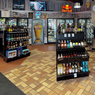 Liquor Store Setup- A retail display of Lozier Gondolas, designed and installed by DisplayMax team