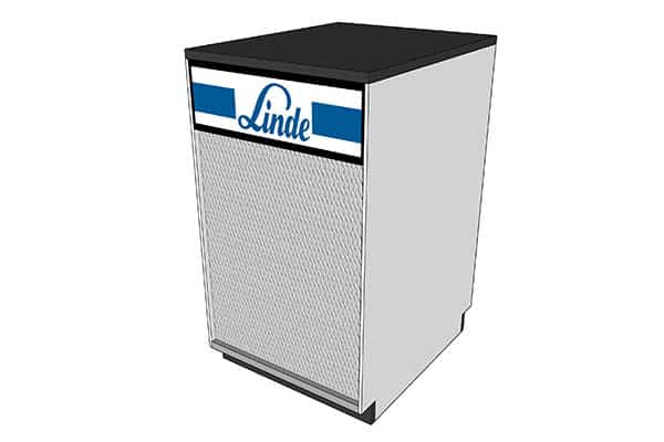 A retail counter with black countertop, designed by DisplayMax.