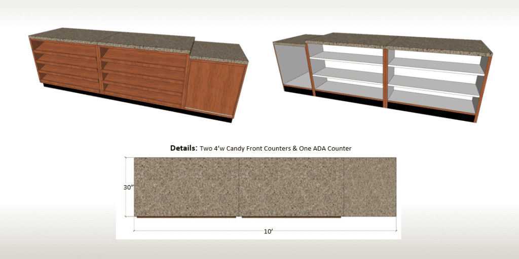 DisplayMax 3D design of retail candy front counters and ADA-compliant counter