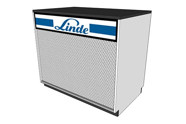 A retail counter with black countertop, designed by DisplayMax.