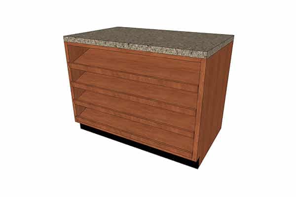 DisplayMax 3D design of a retail cabinet featuring a countertop with storage.