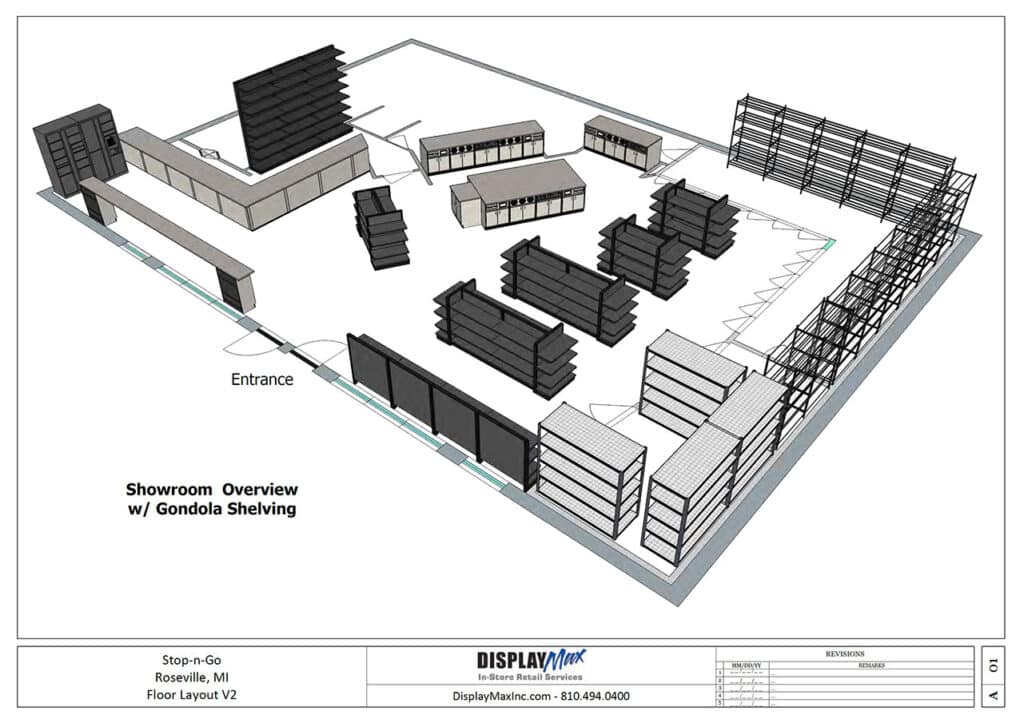 DisplayMax convenience store layout design showcasing retail fixture arrangement and floor plan concept.
