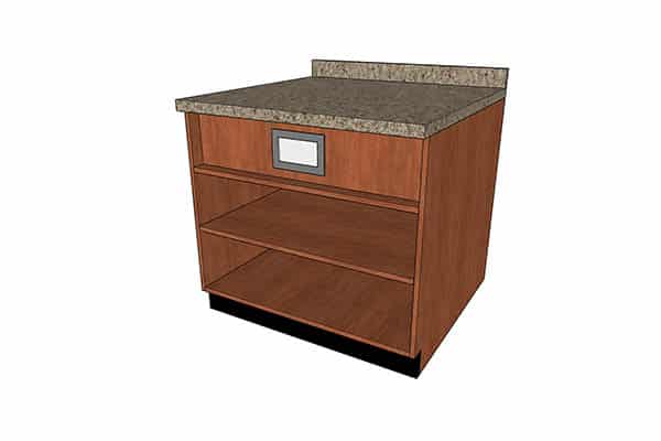 DisplayMax 3D design of a retail counter featuring lower storage