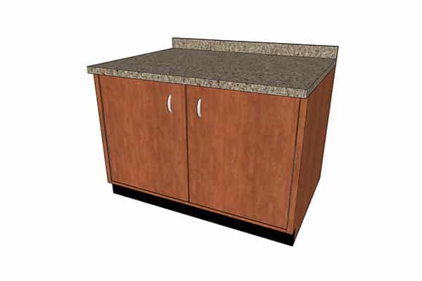 DisplayMax 3D design of a retail cabinet featuring a countertop and lower storage cabinet, built for commercial store fixtures.